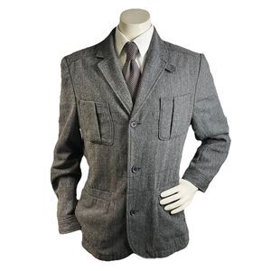 FINK CLOTHING Blazer Men XL Military SlimFit Wool Blend Tweed Multi Front Pocket